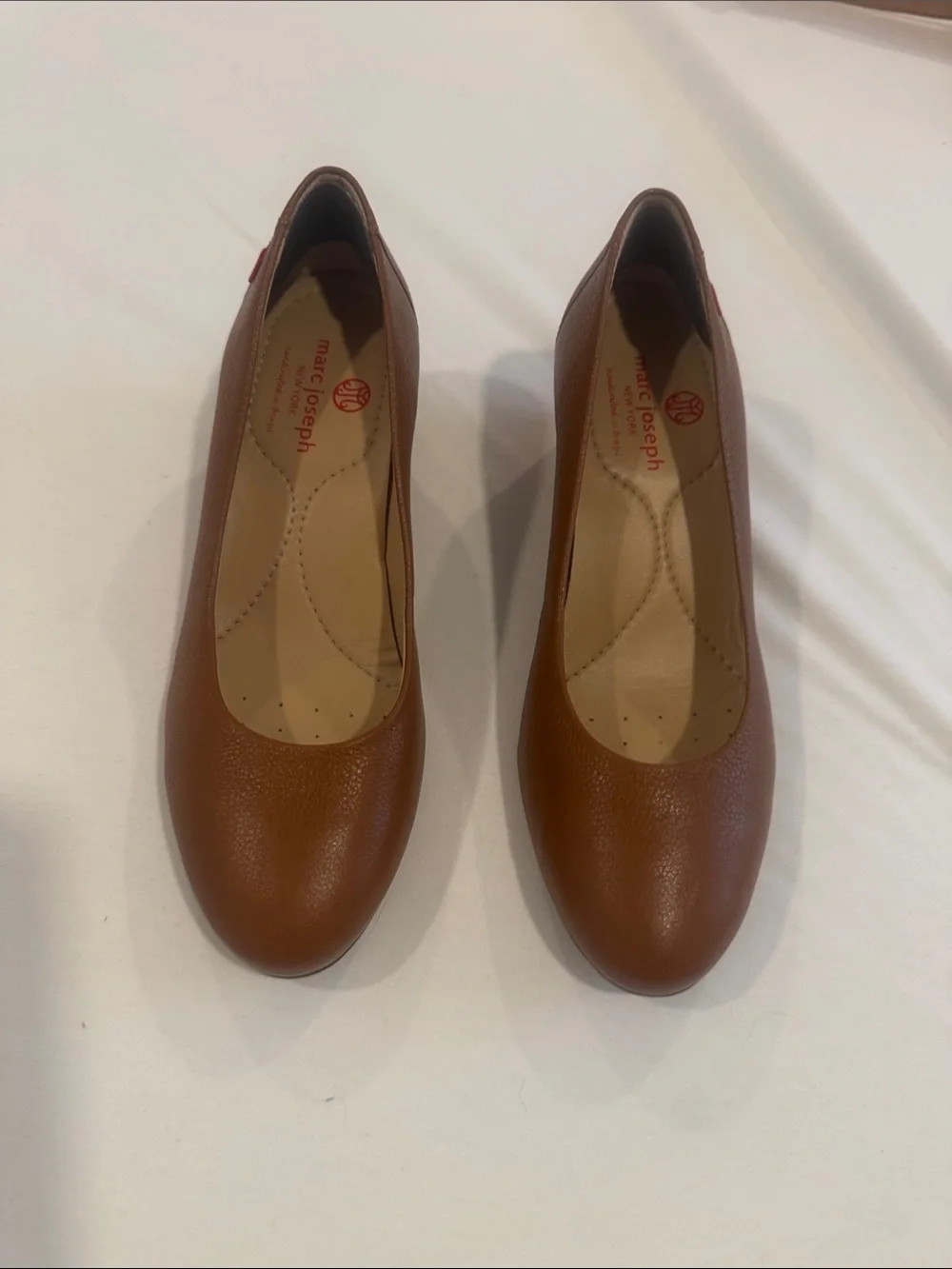 Marc Joseph Tan Leather Round-Toe Ballet Flats